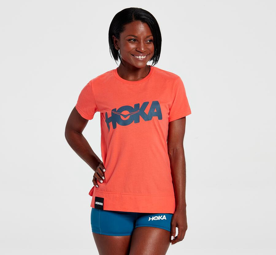 Hoka Australia One One Brand - Womens Tee Orange - GEKCZ-8036